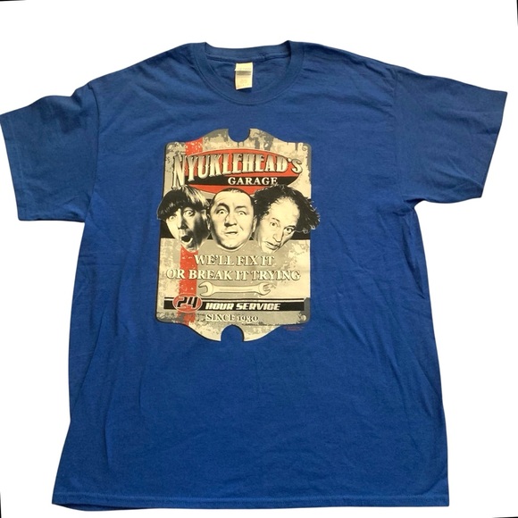 Three Stooges “Nyuklehead’s Garage” Graphic Tee 
 Gildan Ultra Cotton, Sz Large - Picture 1 of 6